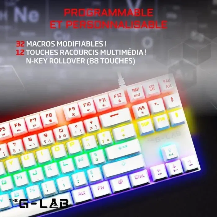 Clavier Gamer Mécanique The G-Lab KEYZ MERCURY TKL, Switches Rouge, Rétroéclairage RGB, Format Compact, Noir AZERTY pour PC, PS4, PS5, Xbox