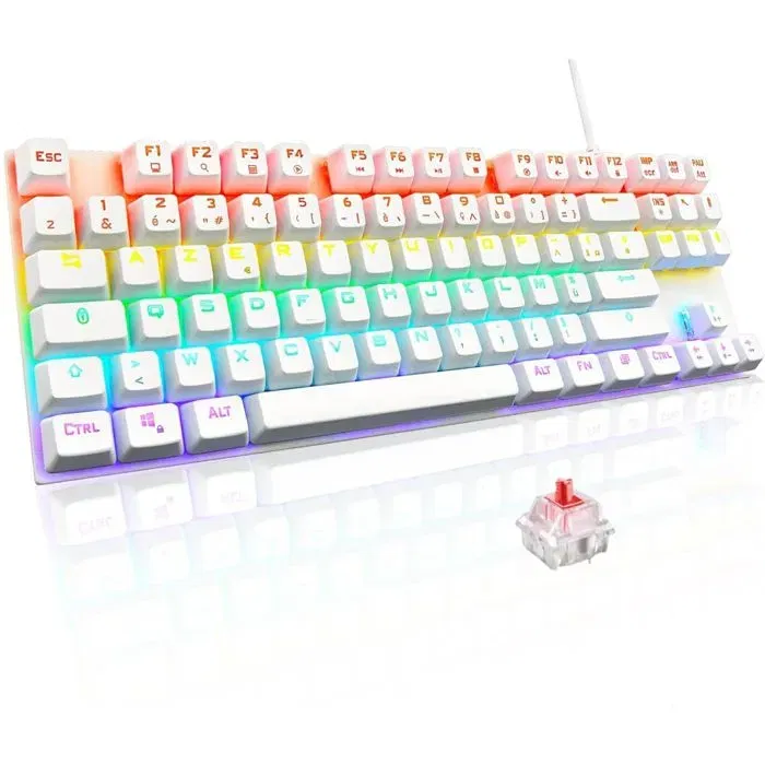The G-Lab Clavier Gamer Mécanique KEYZ MERCURY TKL Blanc avec Switch Rouge et Rétroéclairage RGB Rainbow, Compatible PC, PS4, PS5, Xbox The G-Lab Clavier Gamer Mécanique KEYZ MERCURY TKL Blanc avec Switch Rouge et Rétroéclairage RGB Rainbow, Compatible PC, PS4, PS5, Xbox