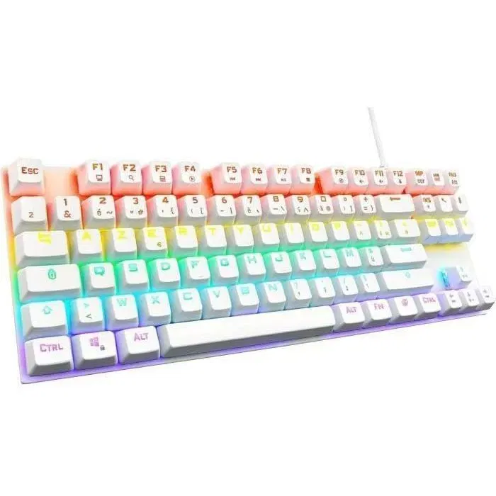 The G-Lab Clavier Gamer Mécanique KEYZ MERCURY TKL Blanc avec Switch Rouge et Rétroéclairage RGB Rainbow, Compatible PC, PS4, PS5, Xbox The G-Lab Clavier Gamer Mécanique KEYZ MERCURY TKL Blanc avec Switch Rouge et Rétroéclairage RGB Rainbow, Compatible PC, PS4, PS5, Xbox
