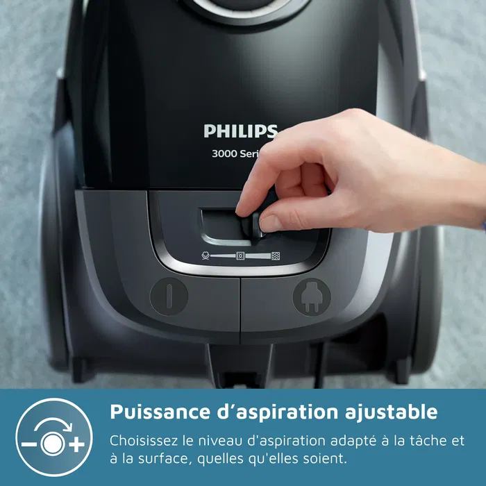 Philips XD3112/09 - Aspirateur traîneau avec sac Série 3000 Performer Compact 900W - Filtre anti-allergène H13 - Puissant et léger - 3L - Noir