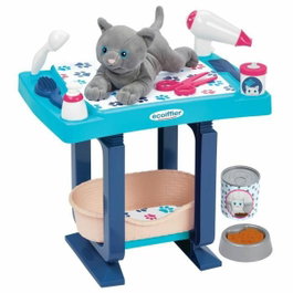 Ecoiffier Table de toilettage Bleu avec peluche chat et 13 accessoires
