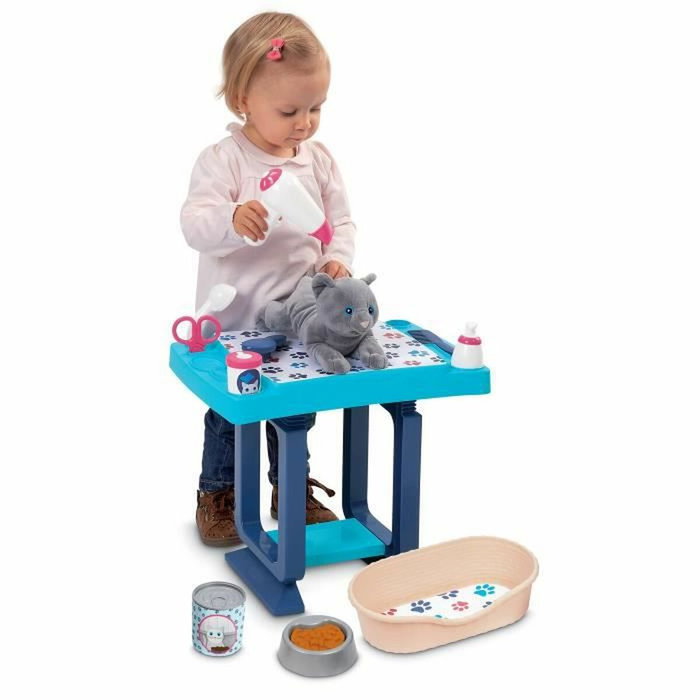 Ecoiffier Table de toilettage Bleu avec peluche chat et 13 accessoires