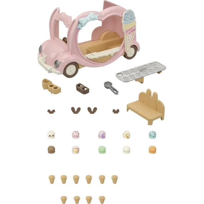 Sylvanian Families 5651 - Jouet Camion de Glaces Ambulant avec Plus de 30 Accessoires - Figurines Compatibles - Pour Enfants à Partir de 3 Ans - Rose