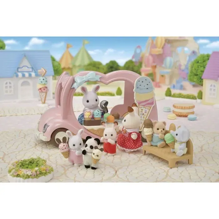 Sylvanian Families 5651 - Jouet Camion de Glaces Ambulant avec Plus de 30 Accessoires - Figurines Compatibles - Pour Enfants à Partir de 3 Ans - Rose