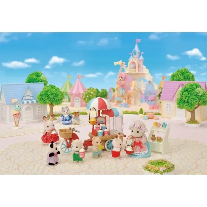 Sylvanian Families - Figurine miniature La maman mouton et son stand de popcorn avec tricycle et poignée rotative - Set de jeu