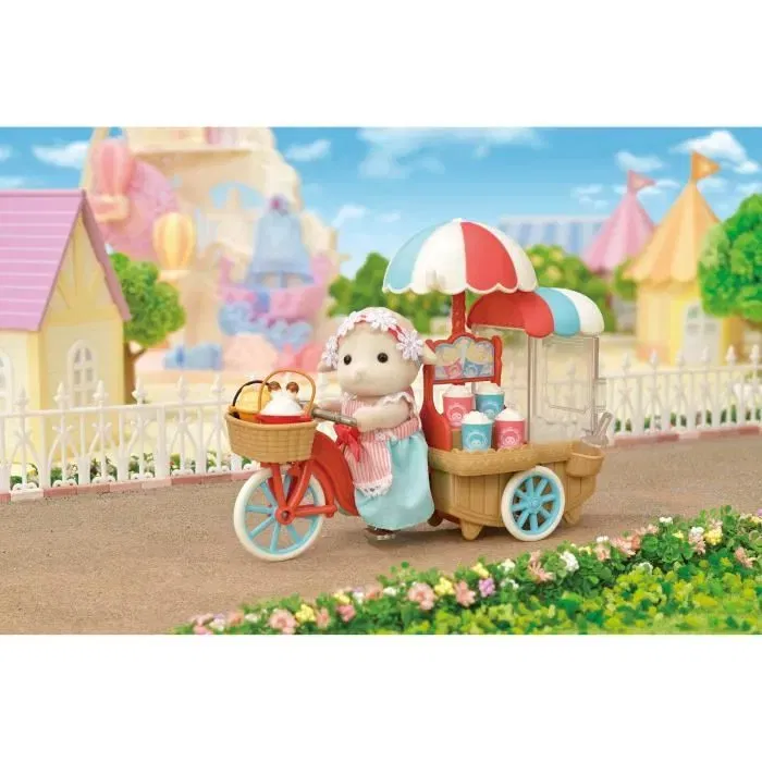 Sylvanian Families - Figurine miniature La maman mouton et son stand de popcorn avec tricycle et poignée rotative - Set de jeu
