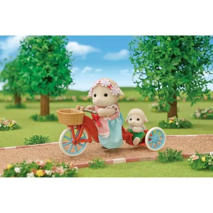 Sylvanian Families - Figurine miniature La maman mouton et son stand de popcorn avec tricycle et poignée rotative - Set de jeu