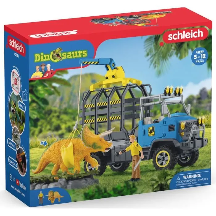Schleich 42565 - Mission de transport Dino, coffret de 43 pièces avec figurine Tricératops et camion, jouet dinosaure pour enfants dès 4 ans Schleich 42565 - Mission de transport Dino, coffret de 43 pièces avec figurine Tricératops et camion, jouet dinosaure pour enfants dès 4 ans