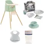 YOUPLA Pack Bébé - Chaise Haute Ajustable, Coffret Vaisselle Bébé avec Ventouse, 5 Boîtes de Conservation 250ml, Bavoir Semi-Rigide Thermobaby