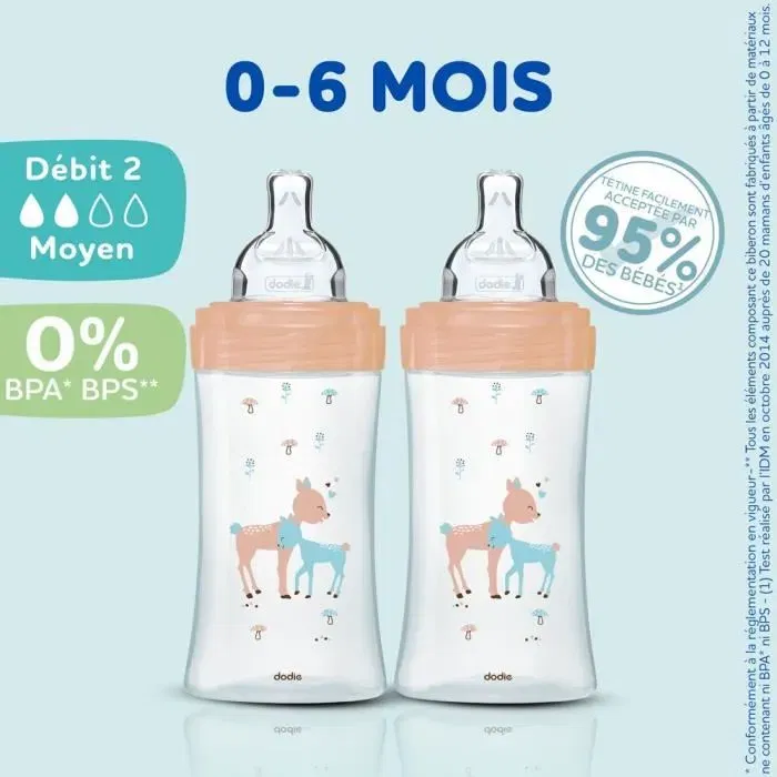 Dodie Lot de 3 Biberons Anti-Colique Sensation+ en Verre 270ml, Tétine Plate Débit Moyen 2 pour 0-6 Mois, Système Double Valve Intégré
