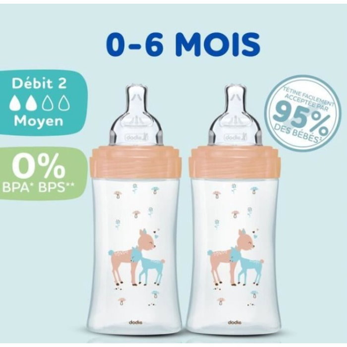 Dodie Lot de 3 Biberons Sensation+ Verre 270ml Tétine Plate Débit 2 Dodie Lot de 3 Biberons Sensation+ Verre 270ml Tétine Plate Débit 2