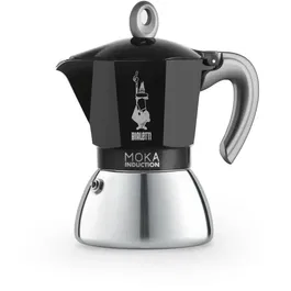 Bialetti Cafetière Italienne New Moka Induction - 6 Tasses (0,28 L) - Noir et Argent - Compatible Plaques Induction