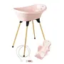 Thermobaby Pack baignoire bébé VASCO 5 en 1 Rose poudre - Baignoire, pied, tuyau, transat Babycoon, thermomètre de bain - Design moderne - Fabriqué en France