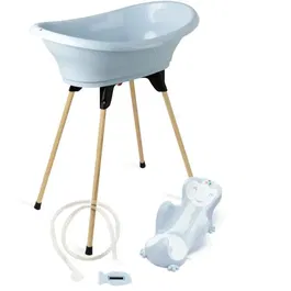 Thermobaby Pack Baignoire VASCO 5 en 1 avec Transat et Thermomètre - Baignoire Rigide Bleue pour Bébé dès la Naissance - Fabriqué en France