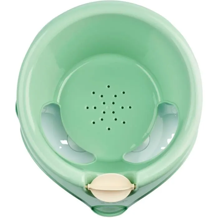 Thermobaby Anneau de bain AQUAFUN pour bébé 7-16 mois - Siège de bain stable avec dossier et accoudoirs vert céladon - Fabriqué en France