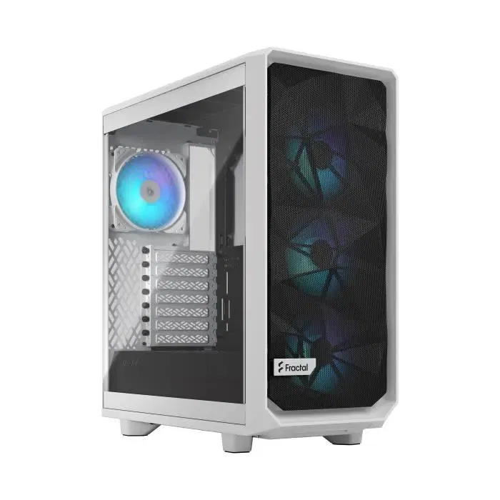 Fractal Design Meshify 2 Compact - Boîtier PC ATX Blanc avec Panneau Latéral en Verre Teinté Clair, RGB Intégré, Contrôleur d'Éclairage Northern Lights