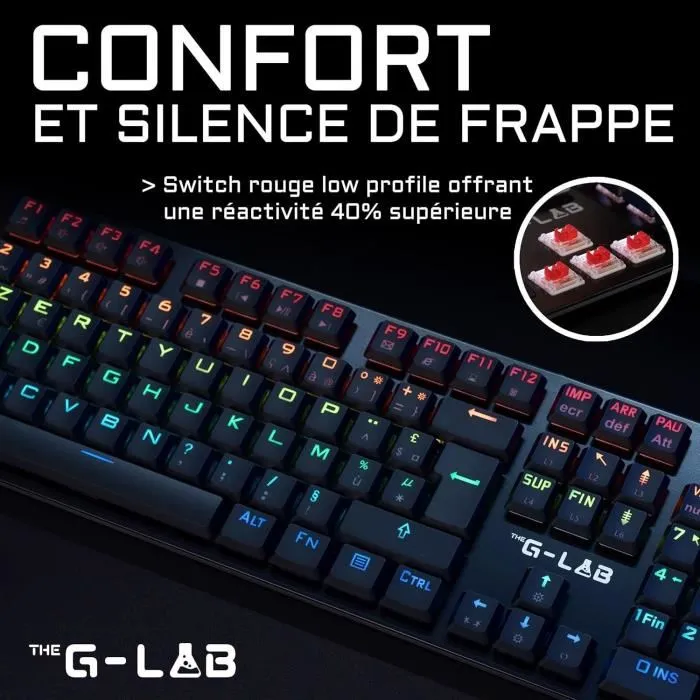 The G-Lab KEYZ PLATINIUM - Clavier Gaming Mécanique Filaire Low Profile - Switches Rouge, Rétroéclairage RGB, Format Azerty, Noir - Compatible PC, PS, Xbox The G-Lab KEYZ PLATINIUM - Clavier Gaming Mécanique Filaire Low Profile - Switches Rouge, Rétroéclairage RGB, Format Azerty, Noir - Compatible PC, PS, Xbox