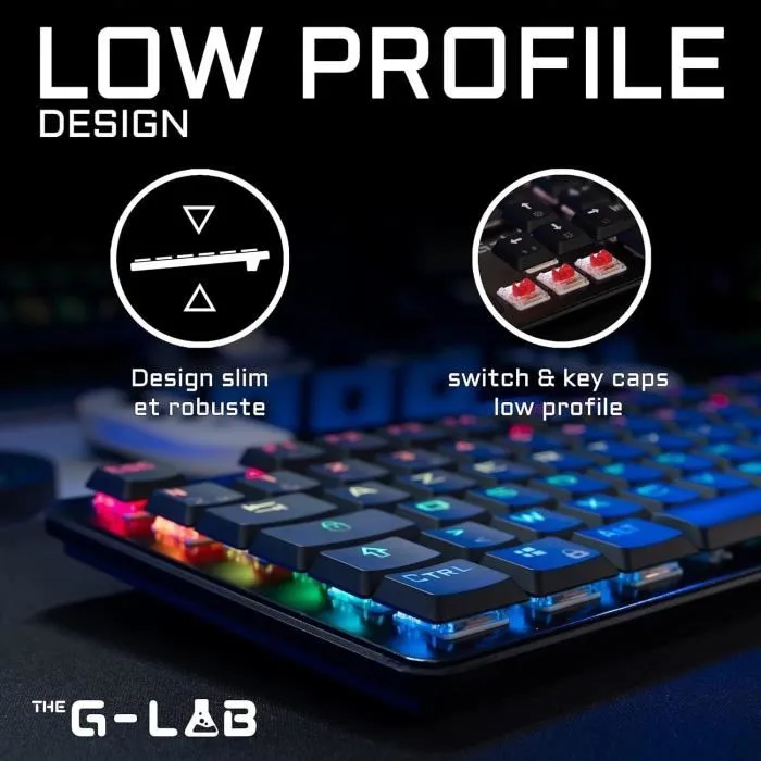 The G-Lab KEYZ PLATINIUM - Clavier Gaming Mécanique Filaire Low Profile - Switches Rouge, Rétroéclairage RGB, Format Azerty, Noir - Compatible PC, PS, Xbox The G-Lab KEYZ PLATINIUM - Clavier Gaming Mécanique Filaire Low Profile - Switches Rouge, Rétroéclairage RGB, Format Azerty, Noir - Compatible PC, PS, Xbox
