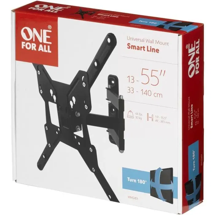 One For All WM2451 Support Mural TV Inclinable 15° et Orientable 180° - Compatible Téléviseurs 13 à 65 pouces (Max 30 kg) - Gestion des Câbles - VESA 75x75 à 400x400 - Gamme SMART