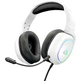 The G-Lab KORP RADIUM - Casque gamer filaire avec éclairage RGB, son stéréo haute qualité, microphone détachable flexible et oreillettes confortables - Blanc