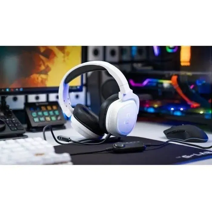 The G-Lab KORP RADIUM - Casque gamer filaire avec éclairage RGB, son stéréo haute qualité, microphone détachable flexible et oreillettes confortables - Blanc The G-Lab KORP RADIUM - Casque gamer filaire avec éclairage RGB, son stéréo haute qualité, microphone détachable flexible et oreillettes confortables - Blanc