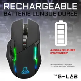 The G-Lab Souris Gaming Sans Fil KULT CEASIUM, 7200 DPI, Rétroéclairage RGB, Ergonomique, Noir