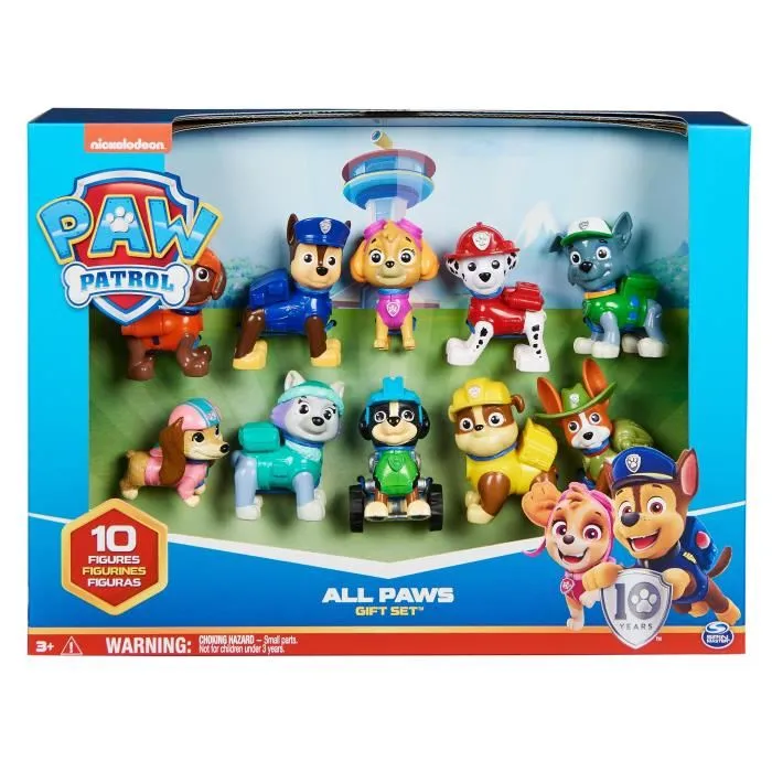 Paw Patrol - Coffret 10 figurines Pat' Patrouille pour le 10ᵉ anniversaire avec Chase, Marcus, Ruben, Stella, Zuma, Rocky, Everest, Tracker, Rex et Liberty