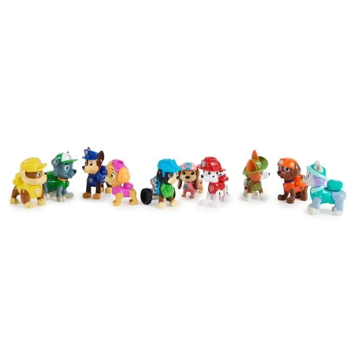 Paw Patrol - Coffret 10 figurines Pat' Patrouille pour le 10ᵉ anniversaire avec Chase, Marcus, Ruben, Stella, Zuma, Rocky, Everest, Tracker, Rex et Liberty