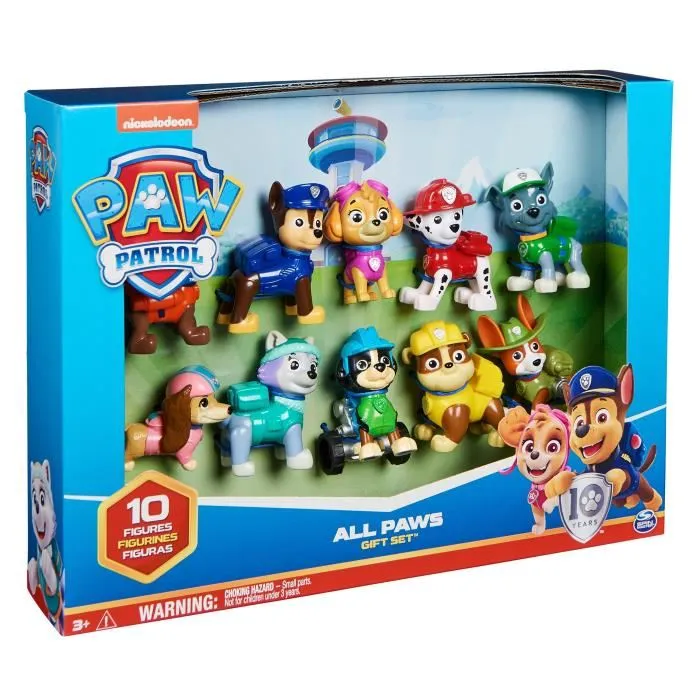 Paw Patrol - Coffret 10 figurines Pat' Patrouille pour le 10ᵉ anniversaire avec Chase, Marcus, Ruben, Stella, Zuma, Rocky, Everest, Tracker, Rex et Liberty