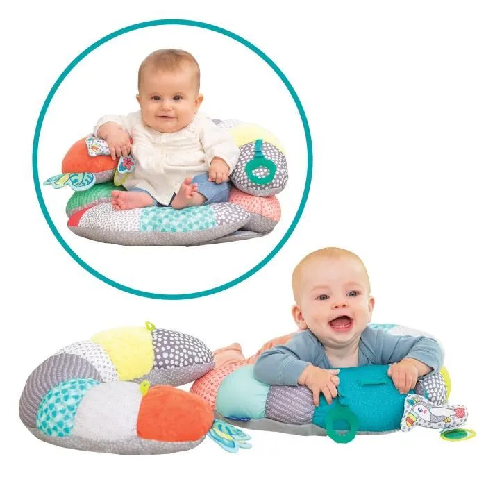 Infantino Coussin d'Activités 2-en-1 Tummy Time - Coussin Évolutif de Jeu et d'Éveil pour Bébé de 0 à 18 Mois - Support Amovible, Multicolore (36x21x27 cm)