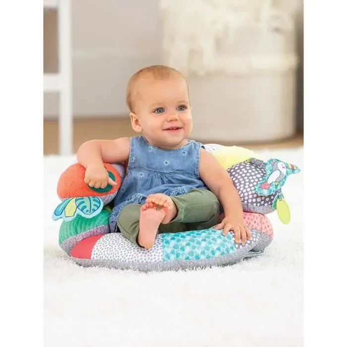 Infantino Coussin d'Activités 2-en-1 Tummy Time - Coussin Évolutif de Jeu et d'Éveil pour Bébé de 0 à 18 Mois - Support Amovible, Multicolore (36x21x27 cm)