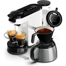 Philips HD6592/05 Senseo Switch - Machine à café 2-en-1 pour dosettes et café filtre, avec verseuse isotherme, arrêt automatique, blanc