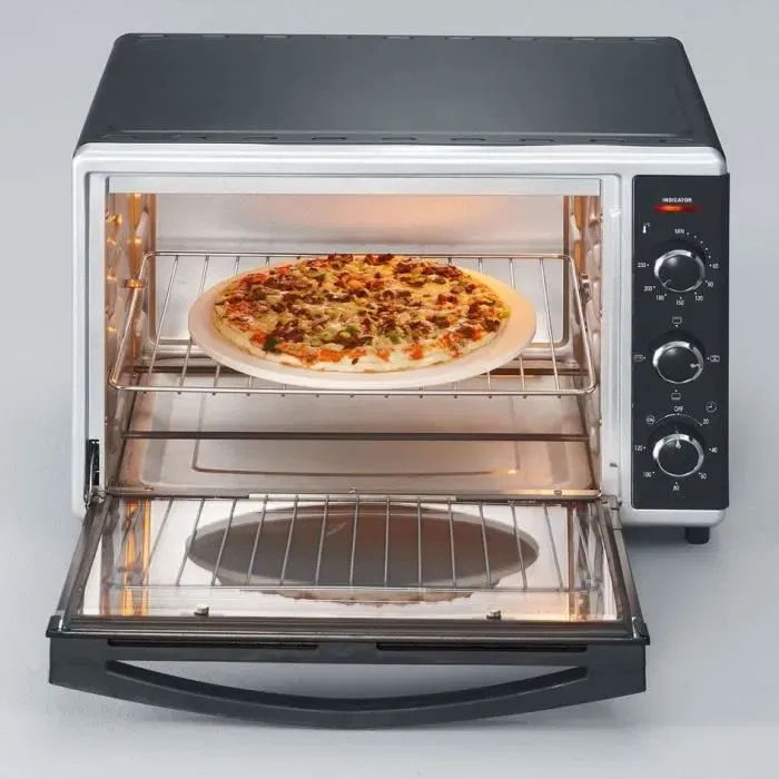 Severin TO2058 Four Multifonction 42 L Chaleur Tournante - 1800 W, Four Posable avec Pierre à Pizza, Tournebroche, Minuteur 120 min, Programmabilité Double Résistance, Noir/Inox