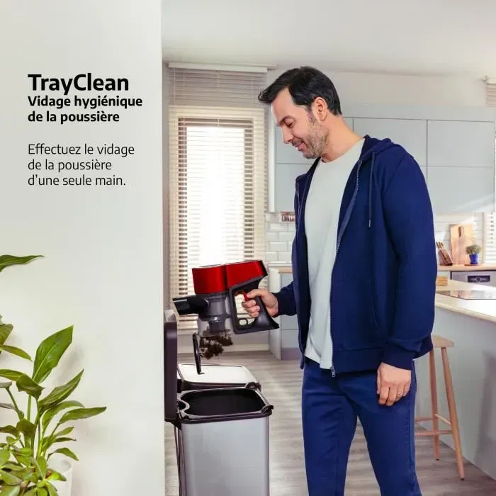 Beko VRT50121VR Aspirateur balai sans sac 25 AirWatts, multifonction rechargeable, technologie cyclonique, brosse rétroéclairée, 45 min autonomie, 2 vitesses, rouge