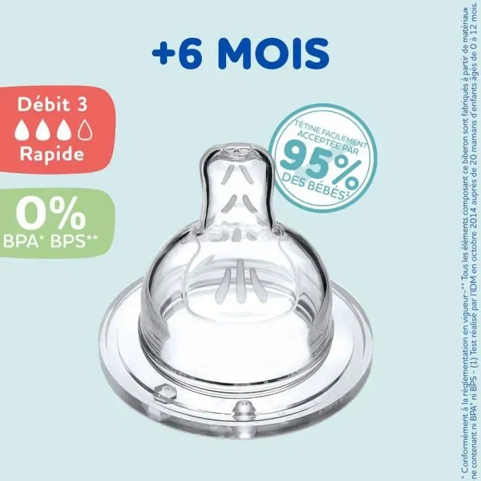 Dodie Lot de 4 Tetines Plates Sensation Débit 3 Rapide - Systeme Anti-Colique Integre pour Bebe 6 Mois et Plus