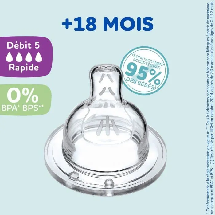 DODIE Sensation Lot de 4 Tétines Plates Débit 5, Anti-Colique, 18 Mois et Plus