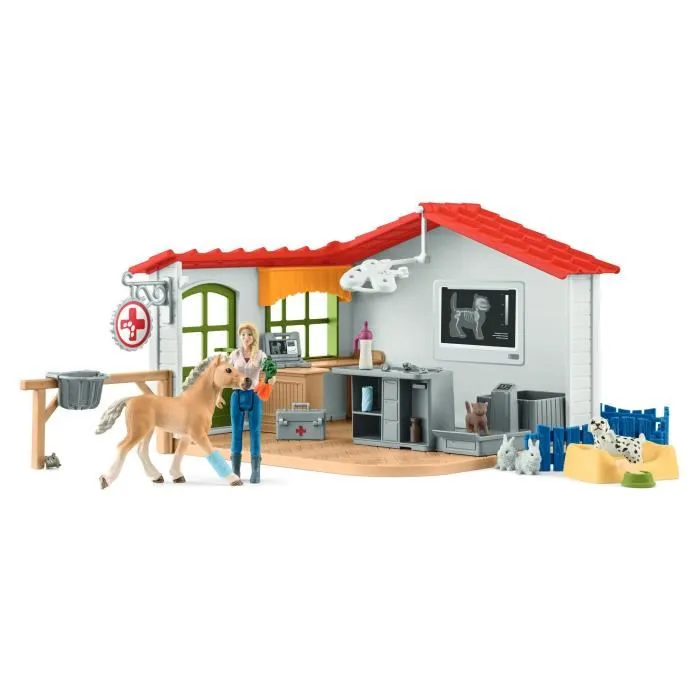 Schleich 42502 Farm World - Cabinet vétérinaire jouet, coffret de 43 pièces avec figurine, animaux de la ferme et accessoires pour enfants dès 3 ans