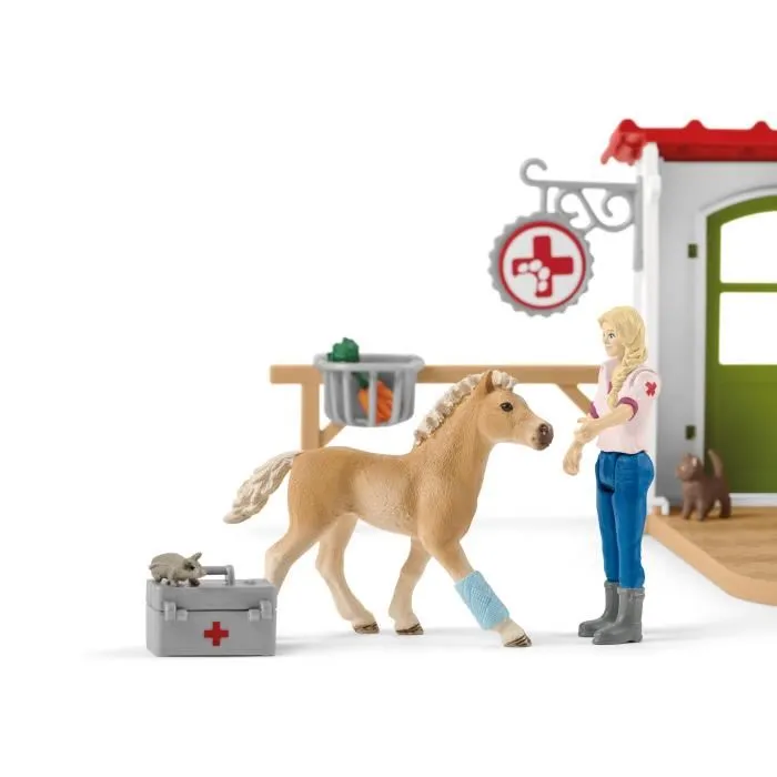 Schleich 42502 Farm World - Cabinet vétérinaire jouet, coffret de 43 pièces avec figurine, animaux de la ferme et accessoires pour enfants dès 3 ans