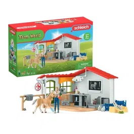 Schleich 42502 Farm World - Cabinet vétérinaire jouet, coffret de 43 pièces avec figurine, animaux de la ferme et accessoires pour enfants dès 3 ans