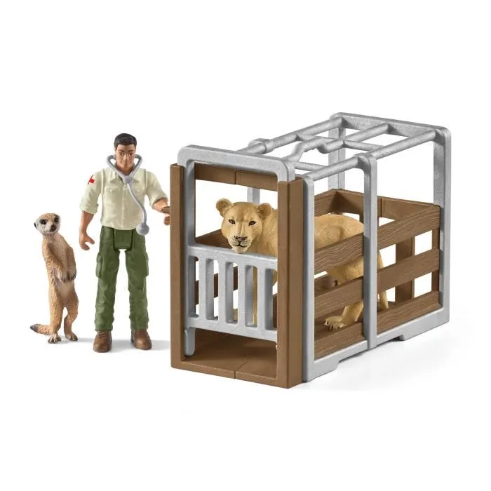 Schleich 42475 WILD LIFE - Coffret de jeu Gros camion de sauvetage d'animaux, 45 pièces avec figurines de ranger et animaux, jouet pour enfant dès 3 ans