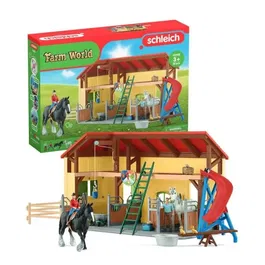 Schleich 42485 - Écurie avec boxes et animaux, coffret de 82 pièces avec chevaux, figurines et outils, jeu de ferme Farm World pour enfants dès 4 ans