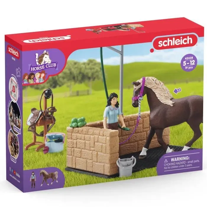 Schleich 42438 HORSE CLUB - Coffret Laverie Emily et Luna pour Chevaux, Jouet Figurine Écurie avec 19 Pièces Incluses dont 1 Cheval, Enfant 5 Ans et Plus