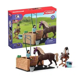 Schleich 42438 HORSE CLUB - Coffret Laverie Emily et Luna pour Chevaux, Jouet Figurine Écurie avec 19 Pièces Incluses dont 1 Cheval, Enfant 5 Ans et Plus