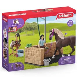 Schleich 42438 HORSE CLUB - Coffret Laverie Emily et Luna pour Chevaux, Jouet Figurine Écurie avec 19 Pièces Incluses dont 1 Cheval, Enfant 5 Ans et Plus