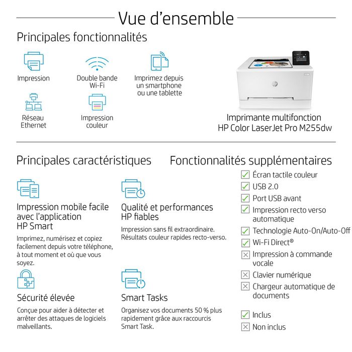 HP Imprimante Laser Jet Pro M255dw - Laser Couleur, WiFi, Impression Recto Verso Automatique, 22 ppm, A4