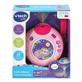 VTech Baby Lumi Nuit Enchantée Rose - Veilleuse musicale avec projections lumineuses, berceuses et sons de la nature - Figurine Joyeux le paresseux