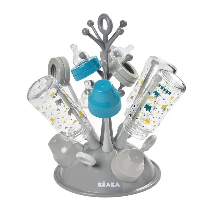 BEABA Egoutte-Biberons Arbre en Plastique Gris - Support de Séchage Hygénique pour 6 Biberons et Accessoires, Lavable au Lave-Vaisselle