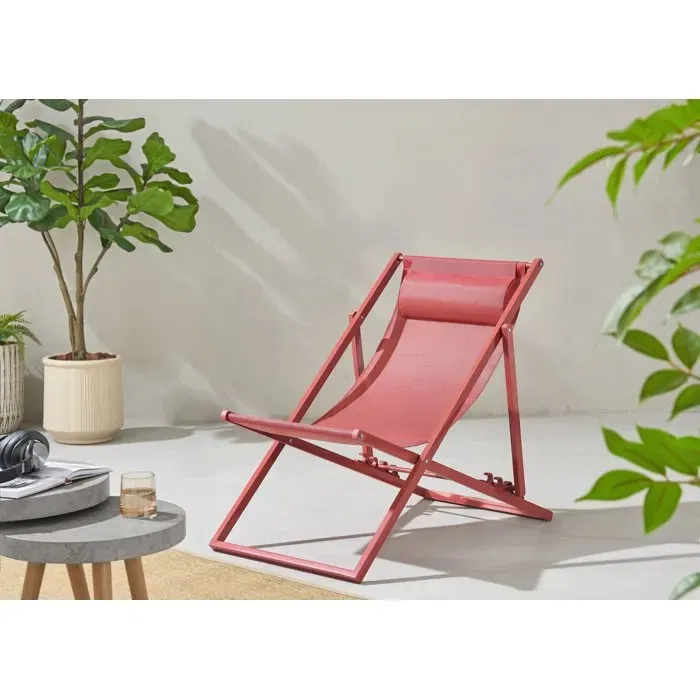 KAKI PAROS Chaise longue pliable de jardin, structure en acier, dimensions 63x104x85 cm, tissu Terracotta Textilene 2x1 - 5 kg