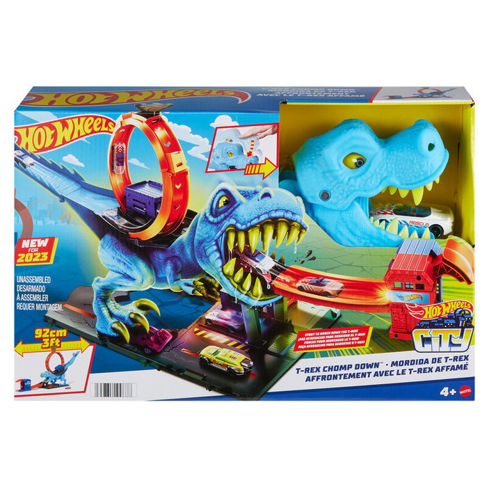 Mattel Hot Wheels City Défi T-Rex avec véhicule et lanceur