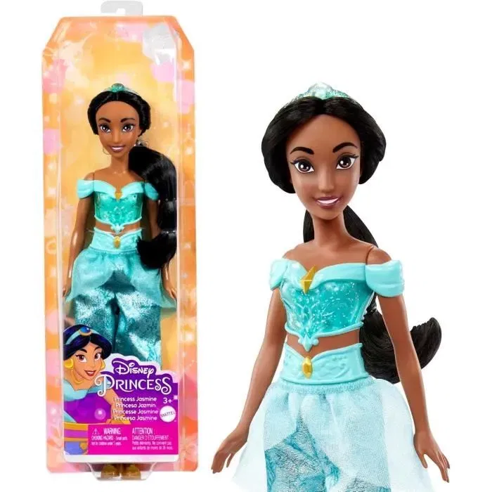 Disney Princess Poupée Princesse Jasmine 29 cm, tenue pailletée avec accessoires HLW12 - Mattel Disney Princess Poupée Princesse Jasmine 29 cm, tenue pailletée avec accessoires HLW12 - Mattel
